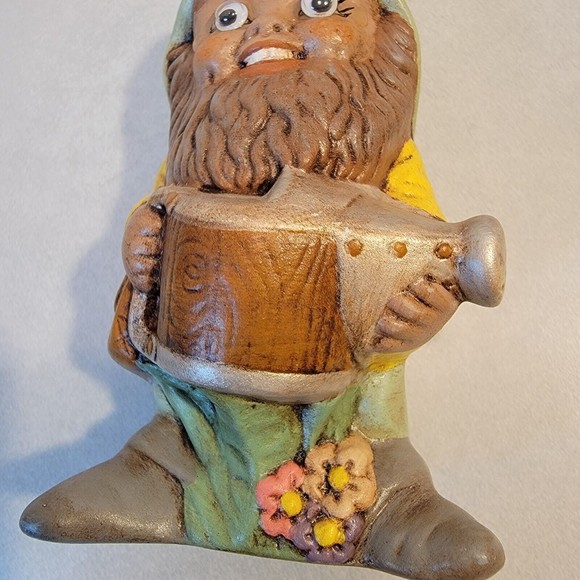 Vtg Pair Ceramic Garden Gnomes 5.5" Tall Boho 1970's Googly Eyes Hand Painted - Picture 6 of 12